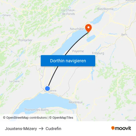 Jouxtens-Mézery to Cudrefin map