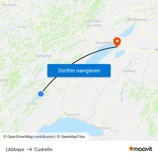 L'Abbaye to Cudrefin map