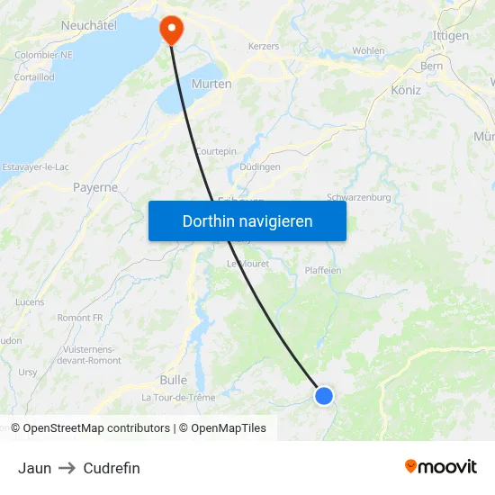 Jaun to Cudrefin map