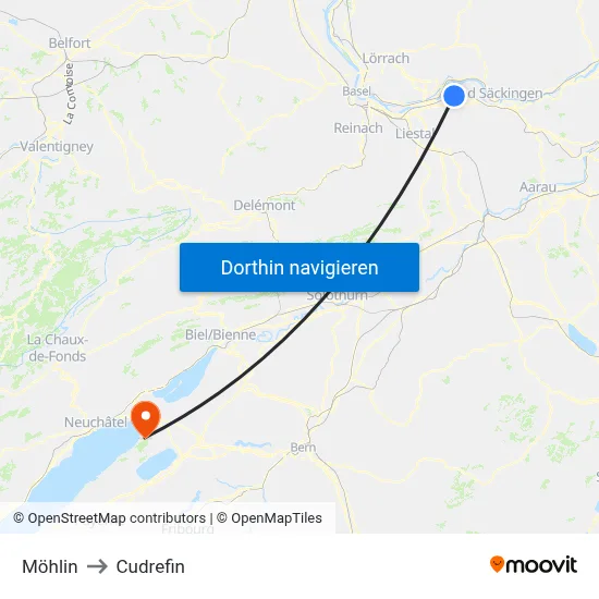 Möhlin to Cudrefin map