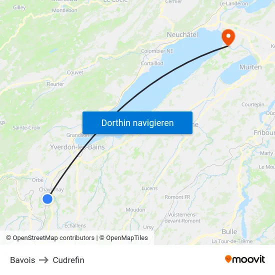 Bavois to Cudrefin map