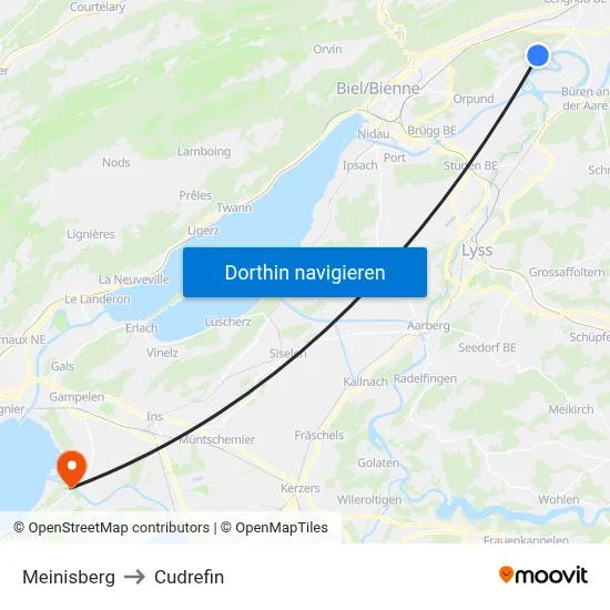 Meinisberg to Cudrefin map
