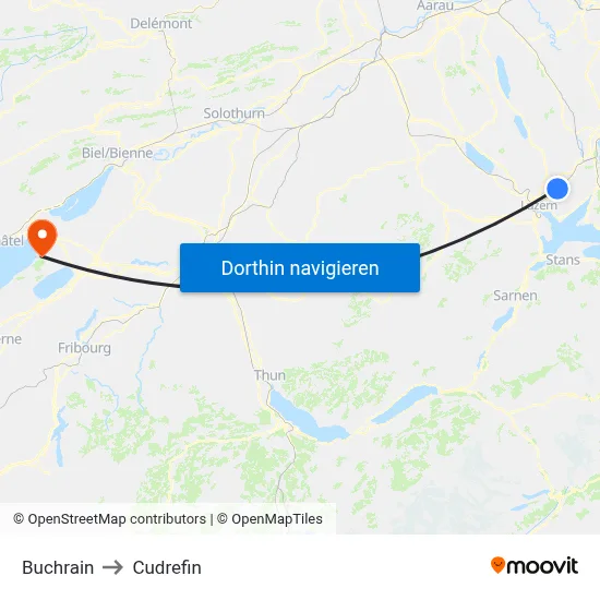 Buchrain to Cudrefin map
