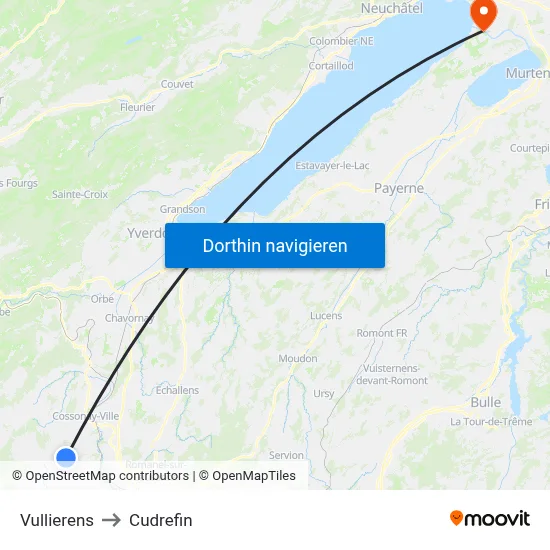 Vullierens to Cudrefin map