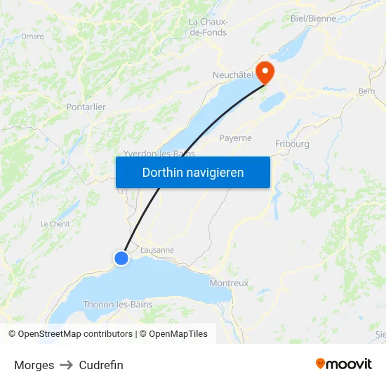Morges to Cudrefin map