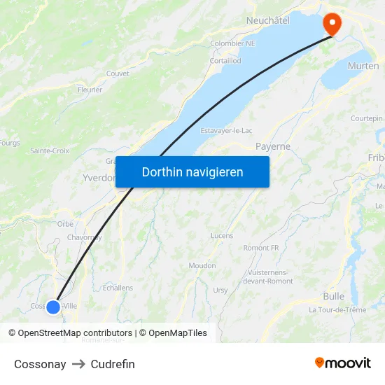 Cossonay to Cudrefin map