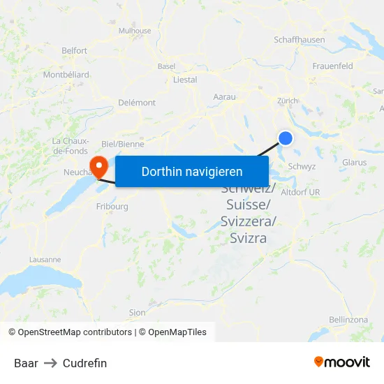 Baar to Cudrefin map