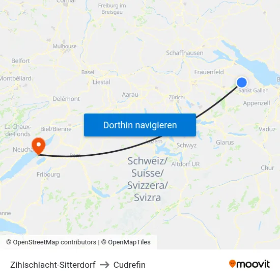 Zihlschlacht-Sitterdorf to Cudrefin map