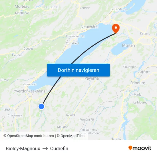 Bioley-Magnoux to Cudrefin map