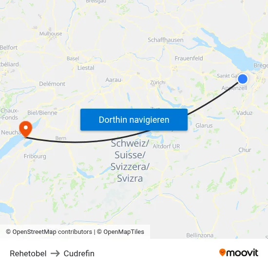 Rehetobel to Cudrefin map