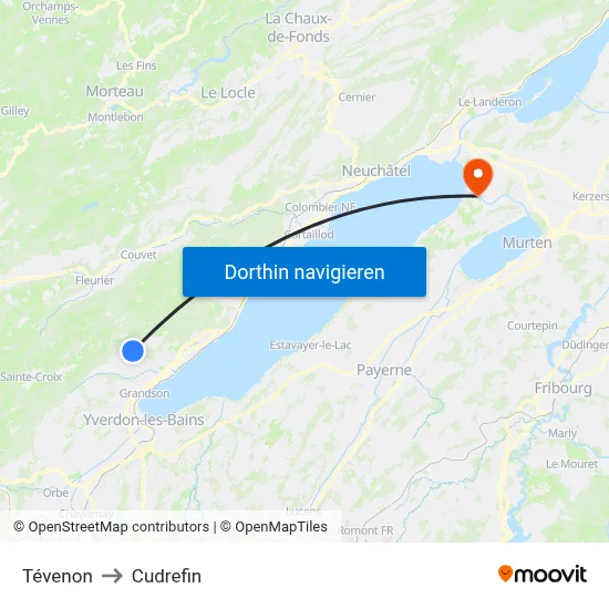 Tévenon to Cudrefin map