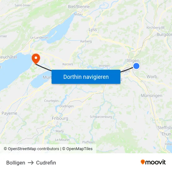 Bolligen to Cudrefin map