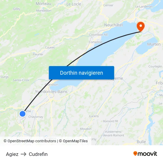Agiez to Cudrefin map