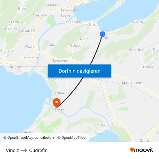 Vinelz to Cudrefin map