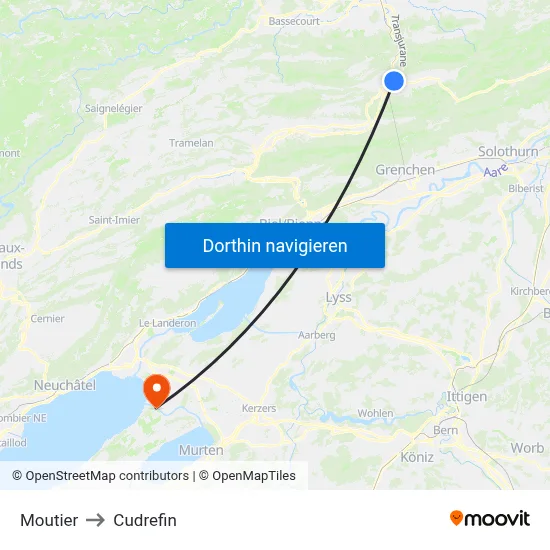 Moutier to Cudrefin map