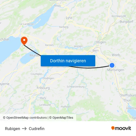 Rubigen to Cudrefin map