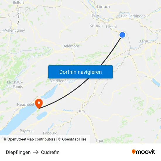 Diepflingen to Cudrefin map