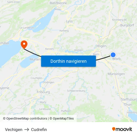 Vechigen to Cudrefin map