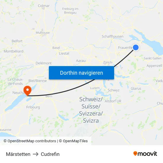 Märstetten to Cudrefin map