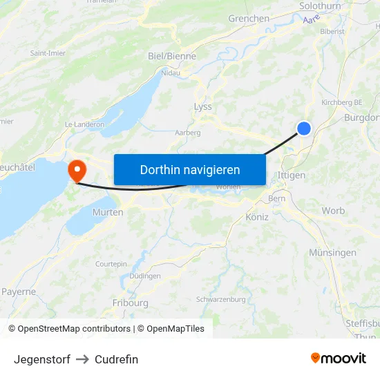 Jegenstorf to Cudrefin map