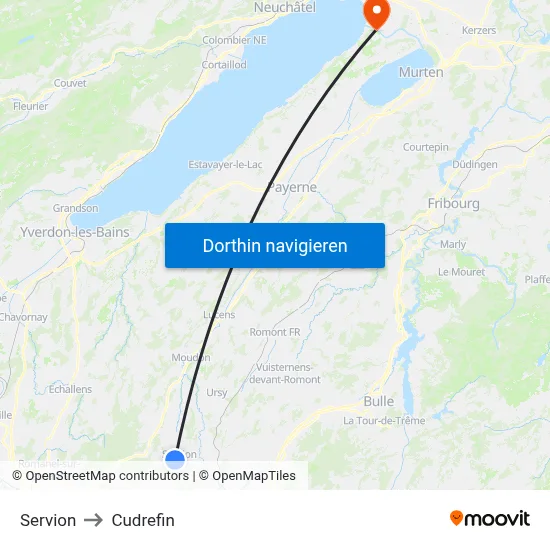 Servion to Cudrefin map