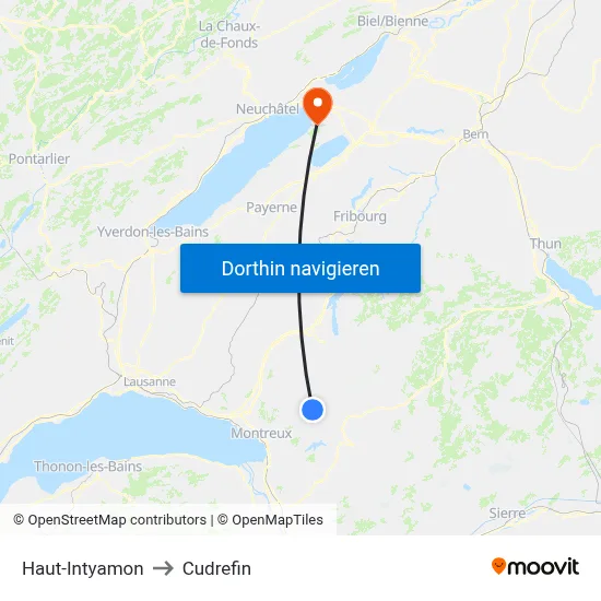 Haut-Intyamon to Cudrefin map