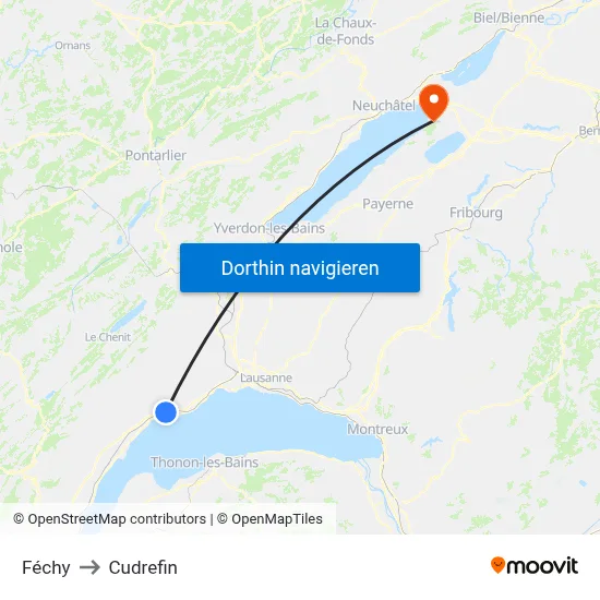 Féchy to Cudrefin map