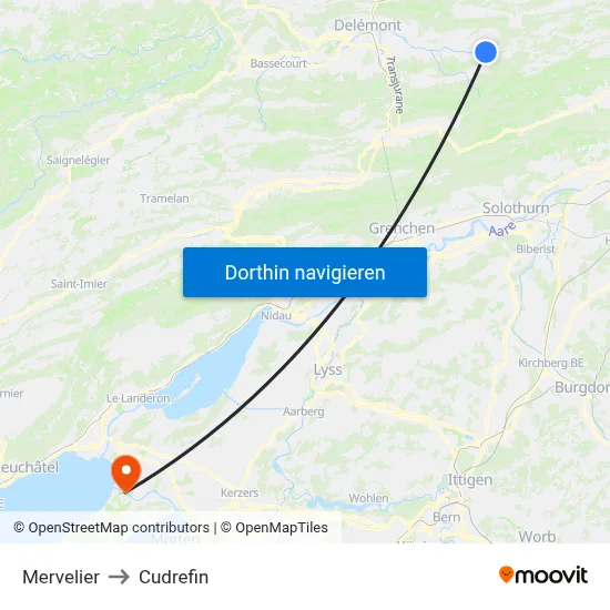 Mervelier to Cudrefin map