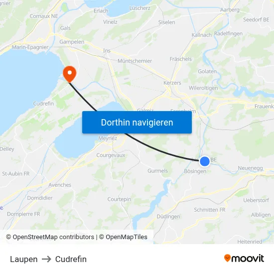 Laupen to Cudrefin map