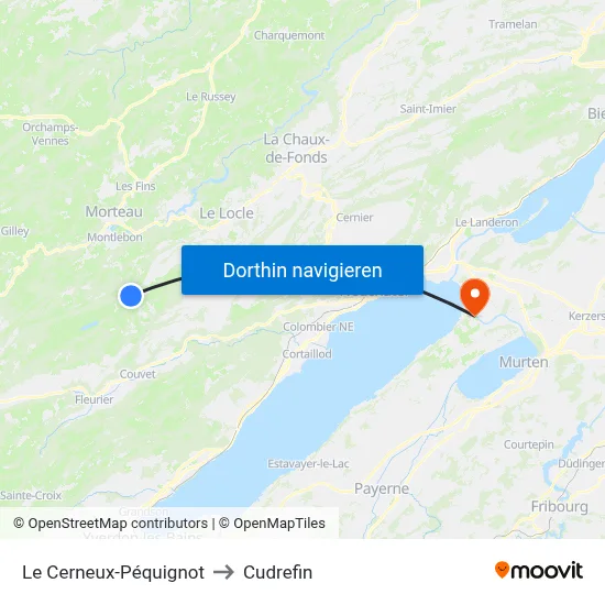 Le Cerneux-Péquignot to Cudrefin map