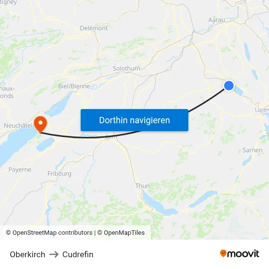 Oberkirch to Cudrefin map