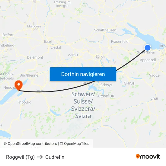 Roggwil (Tg) to Cudrefin map