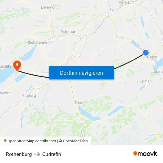 Rothenburg to Cudrefin map
