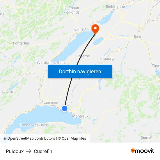 Puidoux to Cudrefin map