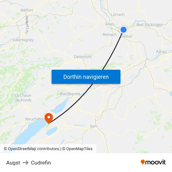 Augst to Cudrefin map