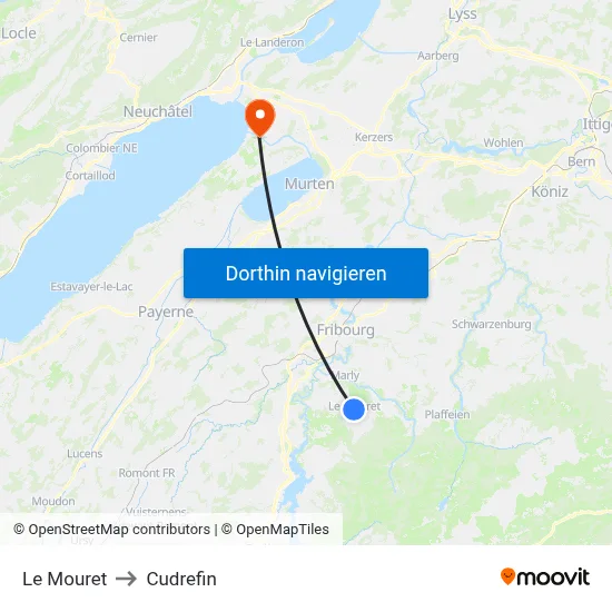 Le Mouret to Cudrefin map