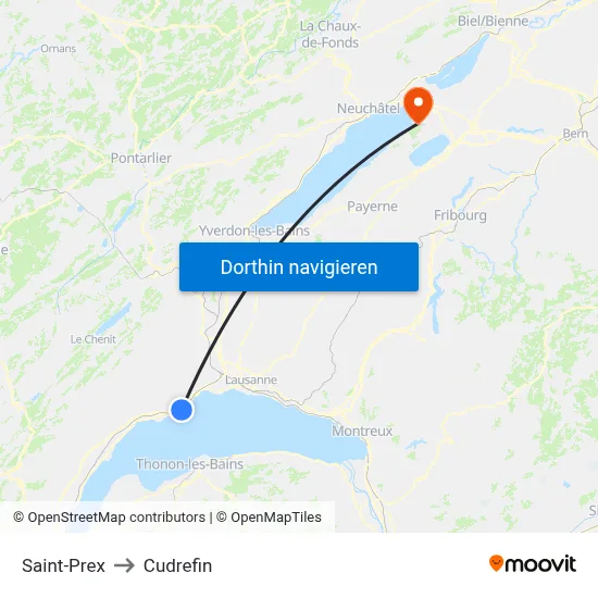 Saint-Prex to Cudrefin map