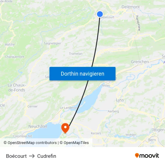 Boécourt to Cudrefin map