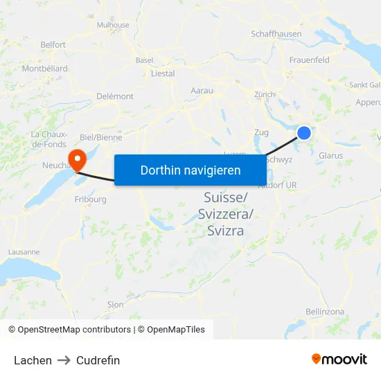 Lachen to Cudrefin map