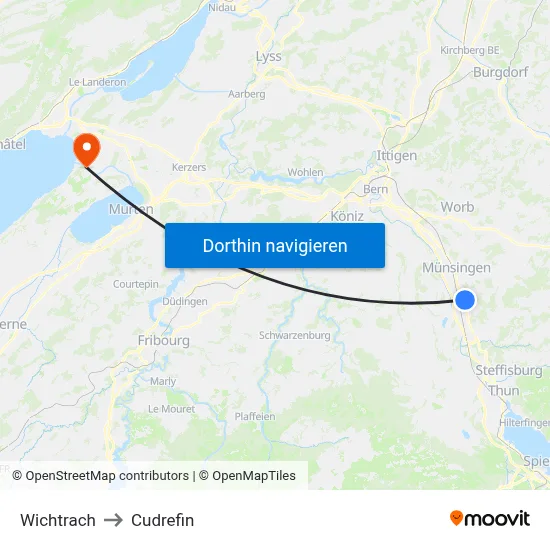Wichtrach to Cudrefin map