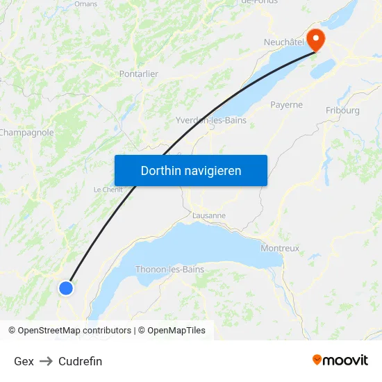Gex to Cudrefin map