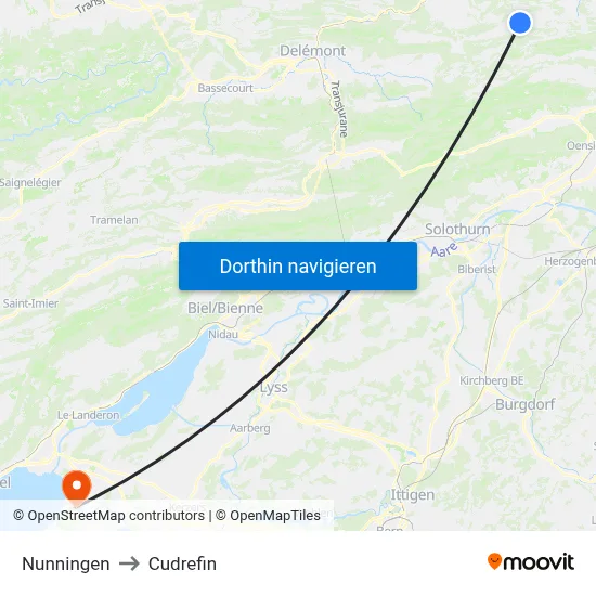 Nunningen to Cudrefin map