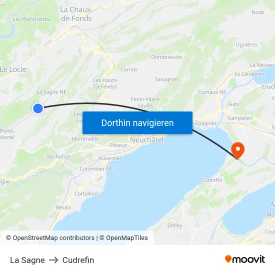 La Sagne to Cudrefin map
