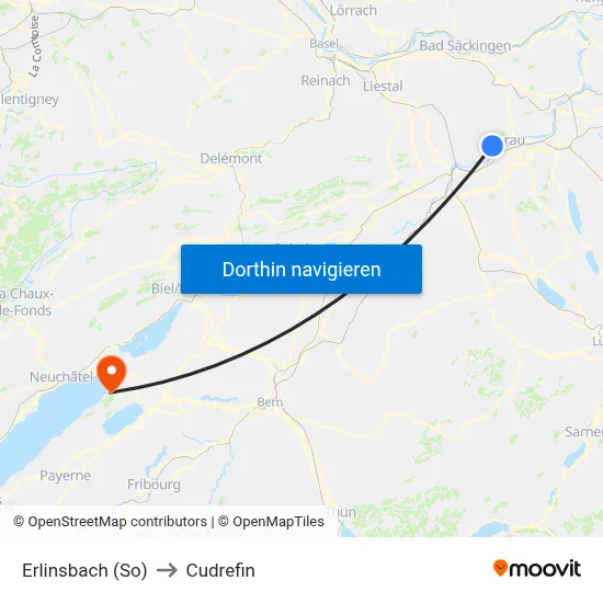 Erlinsbach (So) to Cudrefin map