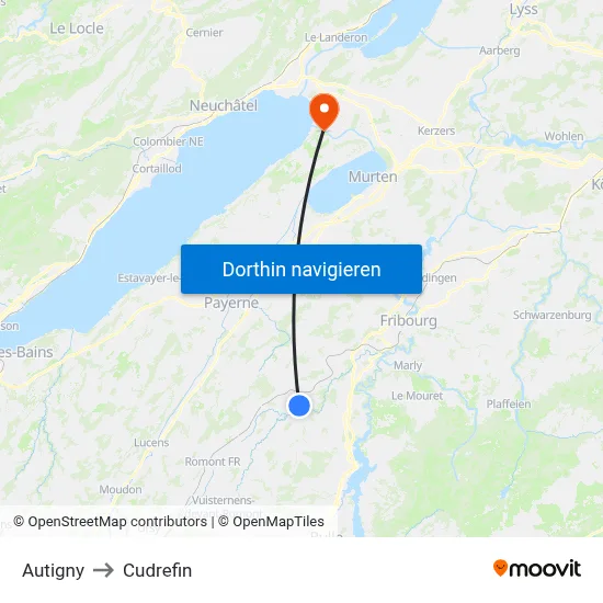 Autigny to Cudrefin map