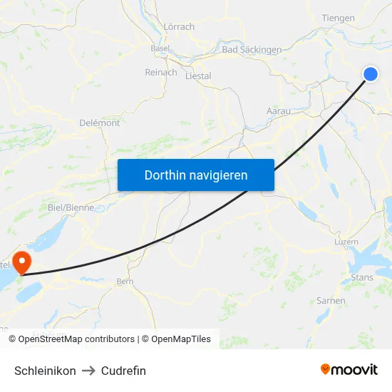 Schleinikon to Cudrefin map
