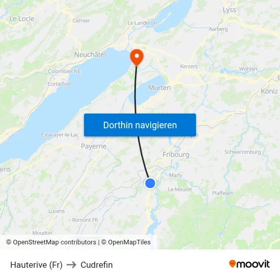 Hauterive (Fr) to Cudrefin map