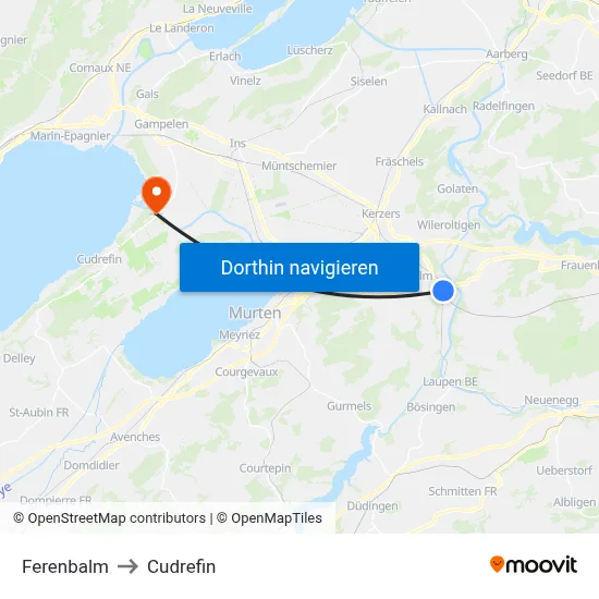 Ferenbalm to Cudrefin map