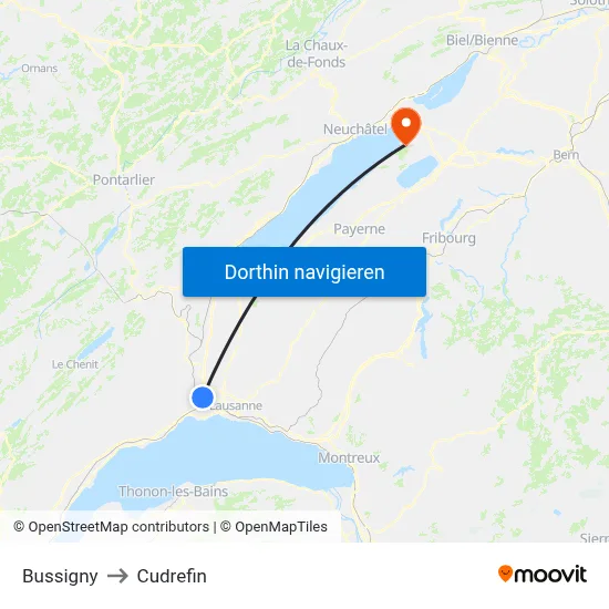 Bussigny to Cudrefin map