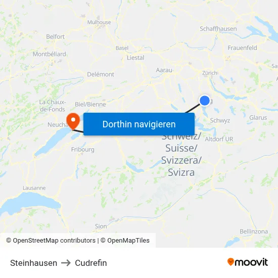 Steinhausen to Cudrefin map